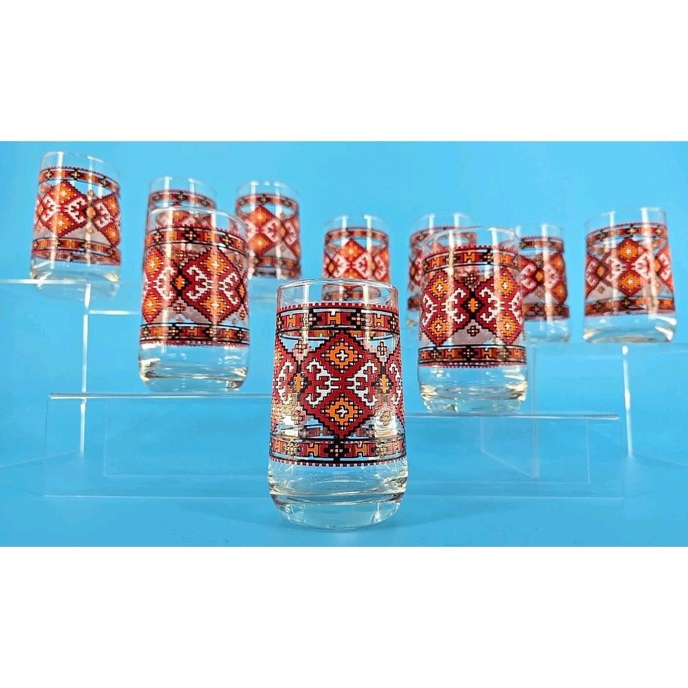 10 Lot VTG 1970s Cocktail Glass Drinkware Geometric Pattern 4-3/4" Bavaria 8oz